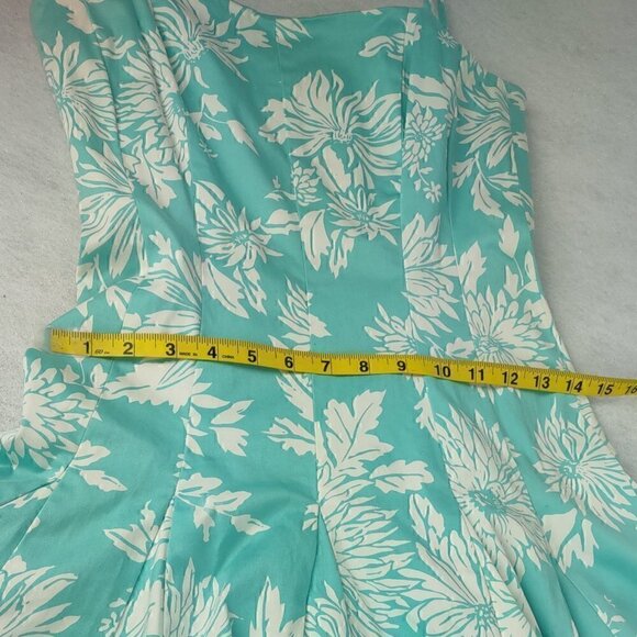 Nine West Sleeveless Fit and Flare Aqua Flower Dress Size 4 - Picture 8 of 10